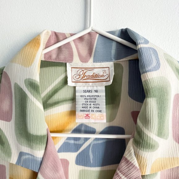 Vintage Tradition Sears Short-Sleeve Abstract Pastel Pattern Light Blouse Sz 16 - Picture 7 of 8